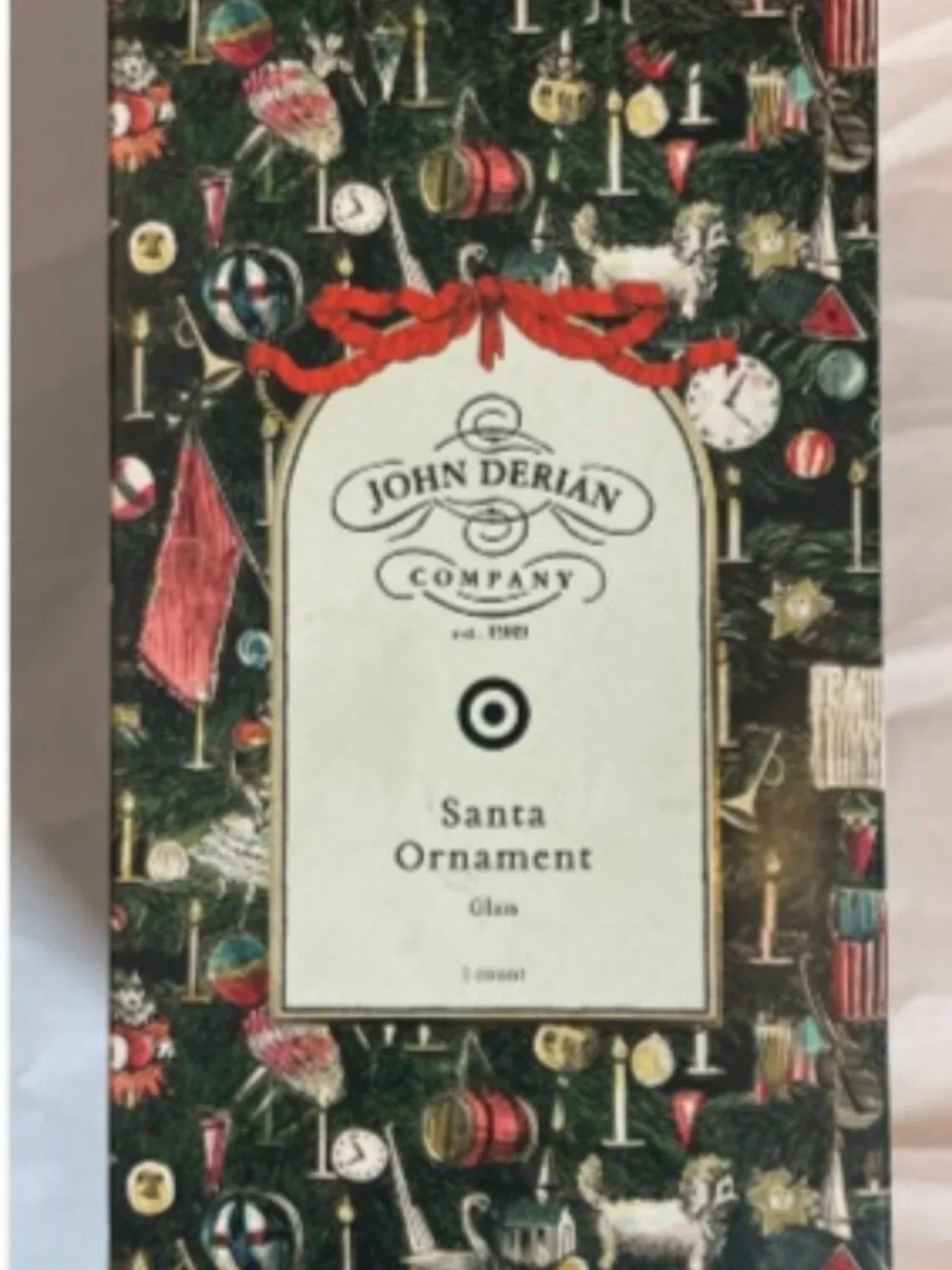 John Derian 2025 Glass Santa Christmas Tree Ornament Red White in Box NEW